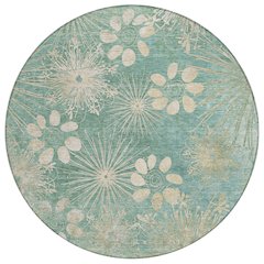 Machine Washable Indoor/Outdoor Chantille ACN2225 Teal 8' x 8' Round Rug