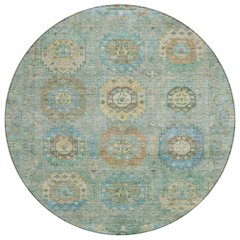Machine Washable Indoor/Outdoor Chantille ACN2227 Teal 8' x 8' Round Rug