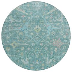 Machine Washable Indoor/Outdoor Chantille ACN2232 Teal 8' x 8' Round Rug