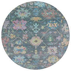 Machine Washable Indoor/Outdoor Chantille ACN2234 Teal 8' x 8' Round Rug
