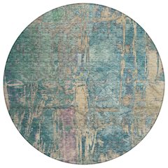 Machine Washable Indoor/Outdoor Chantille ACN2236 Teal 8' x 8' Round Rug