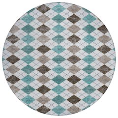 Machine Washable Indoor/Outdoor Chantille ACN2237 Teal 8' x 8' Round Rug