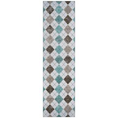Machine Washable Indoor/Outdoor Chantille ACN2237 Teal 2'3" x 7'6" Runner Rug
