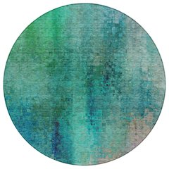 Machine Washable Indoor/Outdoor Chantille ACN2241 Teal 8' x 8' Round Rug