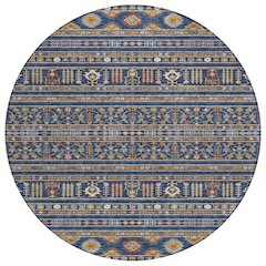 Machine Washable Indoor/Outdoor Chantille ACN2244 Blue 8' x 8' Round Rug