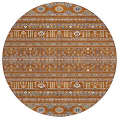 Machine Washable Indoor/Outdoor Chantille ACN2244 Orange 8' x 8' Round Rug