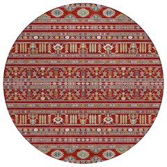 Machine Washable Indoor/Outdoor Chantille ACN2244 Red 8' x 8' Round Rug