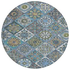 Machine Washable Indoor/Outdoor Chantille ACN2256 Blue 8' x 8' Round Rug