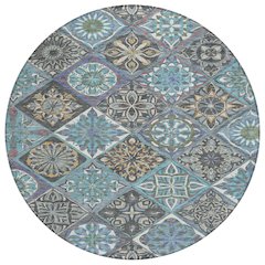 Machine Washable Indoor/Outdoor Chantille ACN2256 Teal 8' x 8' Round Rug