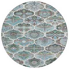 Machine Washable Indoor/Outdoor Chantille ACN2257 Teal 8' x 8' Round Rug