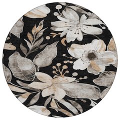 Machine Washable Indoor/Outdoor Chantille ACN2260 Black 8' x 8' Round Rug