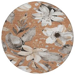 Machine Washable Indoor/Outdoor Chantille ACN2260 Orange 8' x 8' Round Rug
