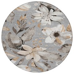 Machine Washable Indoor/Outdoor Chantille ACN2260 Gray 8' x 8' Round Rug