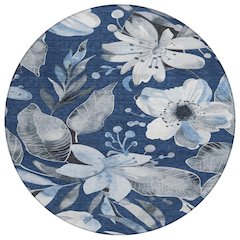 Machine Washable Indoor/Outdoor Chantille ACN2260 Blue 8' x 8' Round Rug