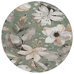 Machine Washable Indoor/Outdoor Chantille ACN2260 Green 8' x 8' Round Rug