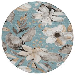 Machine Washable Indoor/Outdoor Chantille ACN2260 Teal 8' x 8' Round Rug