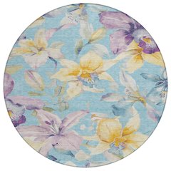 Machine Washable Indoor/Outdoor Chantille ACN2262 Teal 8' x 8' Round Rug