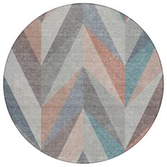 Machine Washable Indoor/Outdoor Chantille ACN2265 Orange 8' x 8' Round Rug