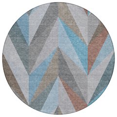 Machine Washable Indoor/Outdoor Chantille ACN2265 Teal 8' x 8' Round Rug