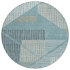 Machine Washable Indoor/Outdoor Chantille ACN2270 Teal 8' x 8' Round Rug