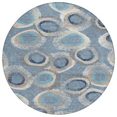 Machine Washable Indoor/Outdoor Chantille ACN2278 Blue 8' x 8' Round Rug