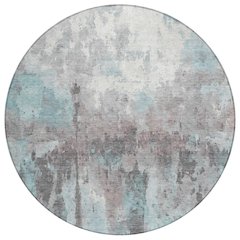 Machine Washable Indoor/Outdoor Chantille ACN2284 Teal 8' x 8' Round Rug