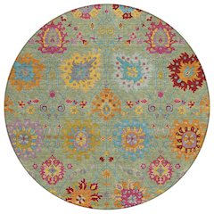 Machine Washable Indoor/Outdoor Chantille ACN2288 Green 8' x 8' Round Rug