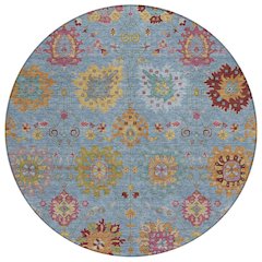Machine Washable Indoor/Outdoor Chantille ACN2288 Blue 8' x 8' Round Rug