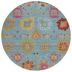 Machine Washable Indoor/Outdoor Chantille ACN2288 Teal 8' x 8' Round Rug
