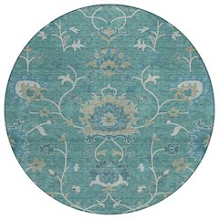 Machine Washable Indoor/Outdoor Chantille ACN2290 Teal 8' x 8' Round Rug