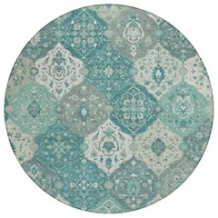 Machine Washable Indoor/Outdoor Chantille ACN2292 Teal 8' x 8' Round Rug