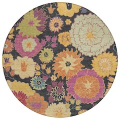Machine Washable Indoor/Outdoor Chantille ACN2293 Black 8' x 8' Round Rug