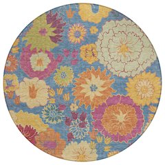 Machine Washable Indoor/Outdoor Chantille ACN2293 Blue 8' x 8' Round Rug
