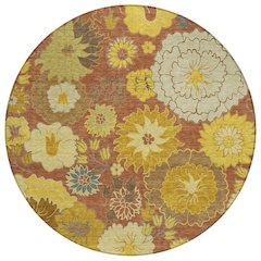 Machine Washable Indoor/Outdoor Chantille ACN2294 Orange 8' x 8' Round Rug