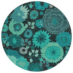 Machine Washable Indoor/Outdoor Chantille ACN2295 Teal 8' x 8' Round Rug