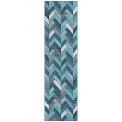 Machine Washable Indoor/Outdoor Chantille ACN2296 Teal 2'3" x 7'6" Runner Rug