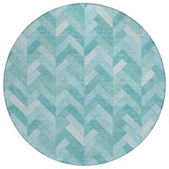 Machine Washable Indoor/Outdoor Chantille ACN2297 Teal 8' x 8' Round Rug