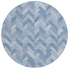 Machine Washable Indoor/Outdoor Chantille ACN2297 Blue 8' x 8' Round Rug