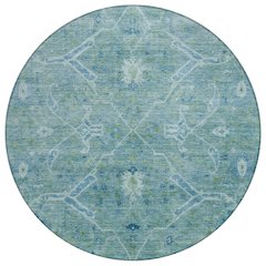 Machine Washable Indoor/Outdoor Chantille ACN2298 Teal 8' x 8' Round Rug