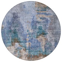 Machine Washable Indoor/Outdoor Chantille ACN2300 Blue 8' x 8' Round Rug