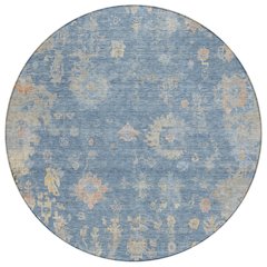 Machine Washable Indoor/Outdoor Chantille ACN2302 Blue 8' x 8' Round Rug
