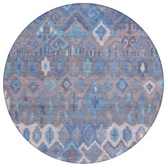 Machine Washable Indoor/Outdoor Chantille ACN2304 Blue 8' x 8' Round Rug