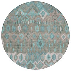 Machine Washable Indoor/Outdoor Chantille ACN2304 Teal 8' x 8' Round Rug