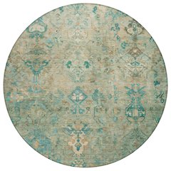 Machine Washable Indoor/Outdoor Chantille ACN2320 Teal 8' x 8' Round Rug
