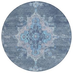 Machine Washable Indoor/Outdoor Chantille ACN2321 Blue 8' x 8' Round Rug