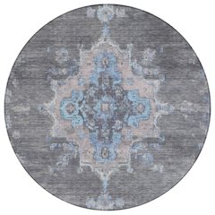 Machine Washable Indoor/Outdoor Chantille ACN2321 Gray 8' x 8' Round Rug
