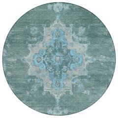 Machine Washable Indoor/Outdoor Chantille ACN2321 Teal 8' x 8' Round Rug