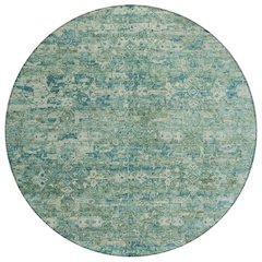 Machine Washable Indoor/Outdoor Chantille ACN2324 Teal 8' x 8' Round Rug