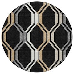 Machine Washable Indoor/Outdoor Chantille ACN2326 Black 8' x 8' Round Rug