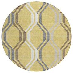 Machine Washable Indoor/Outdoor Chantille ACN2326 Gold 8' x 8' Round Rug